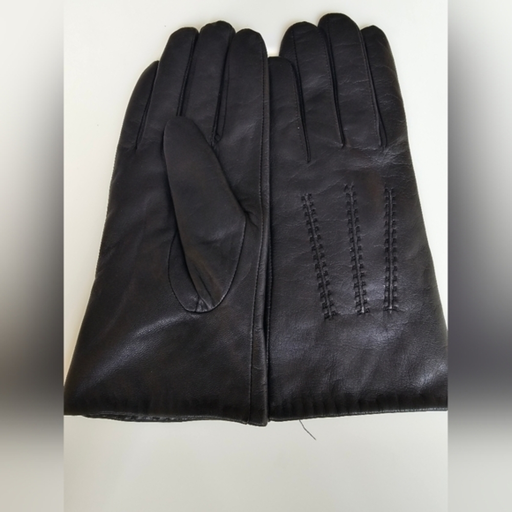 Women's sz.xl genuine black‎ leather fur lined gloves
